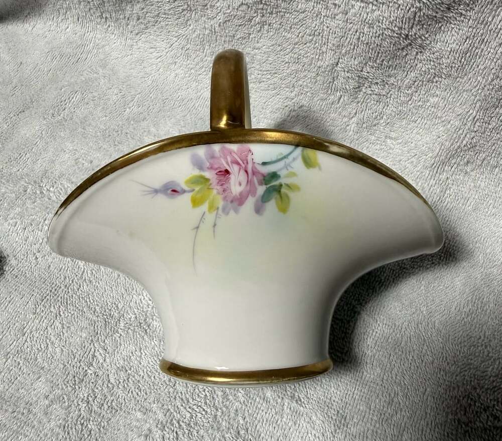 Nippon Hand Painted Porcelain Basket Bowl Pink Roses